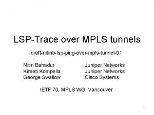 LSPTrace over MPLS tunnels draftnitinblsppingovermplstunnel01 Nitin Bahadur Kireeti