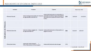 INDICADORES DE EFICIENCIA ENERO 2019 Indicadores de Eficiencia