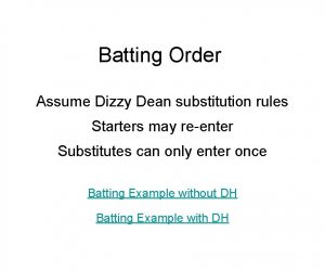 Batting Order Assume Dizzy Dean substitution rules Starters