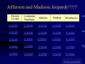 Jefferson and Madison Jeopardy Louisiana Purchase Jefferson Madison