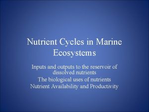 Nutrient Cycles in Marine Ecosystems Inputs and outputs