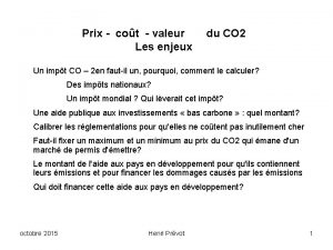 Prix cot valeur Les enjeux du CO 2