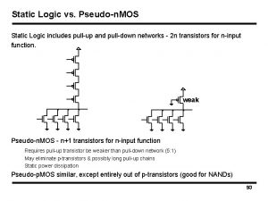 Static Logic vs Pseudon MOS Static Logic includes