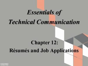 Essentials of Technical Communication Chapter 12 Rsums and