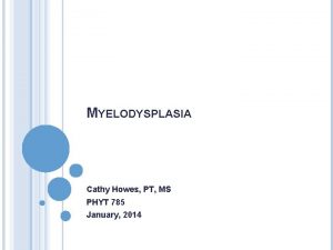 MYELODYSPLASIA Cathy Howes PT MS PHYT 785 January
