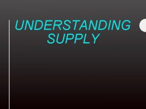 UNDERSTANDING SUPPLY What Supply Means in Economics Supply