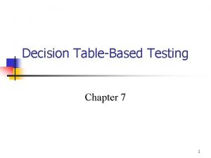 Decision TableBased Testing Chapter 7 1 Decision Tables