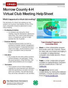 OHIO STATE UNIVERSITY EXTENSION Virtual Club Meetings Morrow