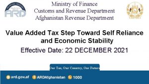 Ministry of Finance Customs and Revenue Department Afghanistan