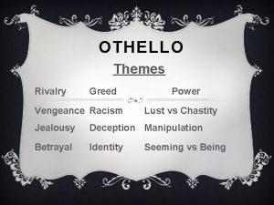 OTHELLO Themes Rivalry Greed Vengeance Racism Power Lust