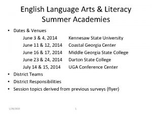 English Language Arts Literacy Summer Academies Dates Venues