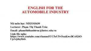 ENGLISH FOR THE AUTOMOBILE INDUSTRY M mn hc