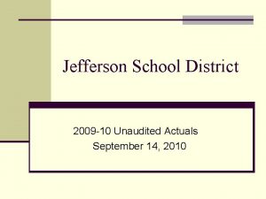 Jefferson School District 2009 10 Unaudited Actuals September