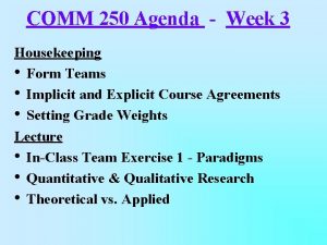 COMM 250 Agenda Week 3 Housekeeping Form Teams