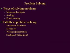 Problem Solving Ways of solving problems Meansend analysis