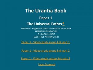 The Urantia Book Paper 1 The Universal Father
