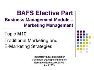 BAFS Elective Part Business Management Module Marketing Management