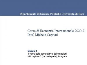 Dipartimento di Scienze Politiche Universit di Bari Corso