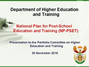 Department of Higher Education and Training National Plan