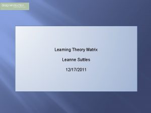 Learning Theory Matrix Leanne Suttles 12172011 LEARNING THEORY