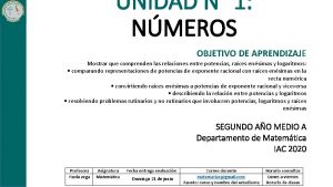 UNIDAD N 1 NMEROS OBJETIVO DE APRENDIZAJE Mostrar