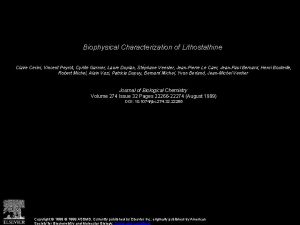 Biophysical Characterization of Lithostathine Claire Cerini Vincent Peyrot