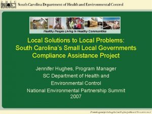 Local Solutions to Local Problems South Carolinas Small