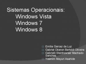 Sistemas Operacionais Windows Vista Windows 7 Windows 8 Sistemas Operacionais Windows Vista Windows 7 Windows 8
