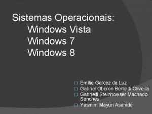 Sistemas Operacionais Windows Vista Windows 7 Windows 8