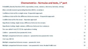 Chemometrics formulas and tests 1 st part Probability