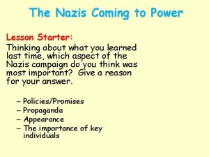 The Nazis Coming to Power Lesson Starter Thinking