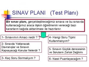 SINAV PLANI Test Plan Bir snav plan gerekletireceimiz