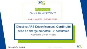 Directive ARS Dconfinement Continuit prise en charge prnatale