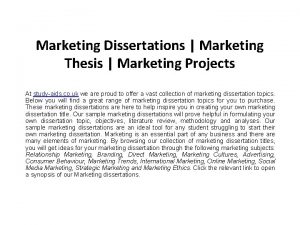 Marketing Dissertations Marketing Thesis Marketing Projects At studyaids