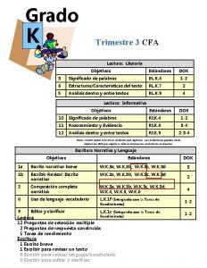 Grado K Trimestre 3 CFA Lectura Literaria Objetivos