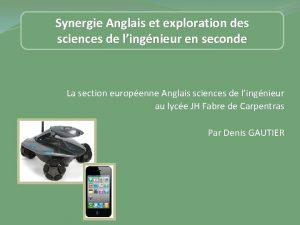 Synergie Anglais et exploration des sciences de lingnieur