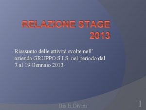 RELAZIONE STAGE 2013 Riassunto delle attivit svolte nell