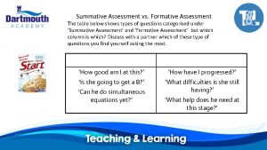 Summative Assessment vs Formative Assessment The table below