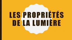 LES PROPRITS DE LA LUMIRE QUESTIONS DISCUTER Avezvous