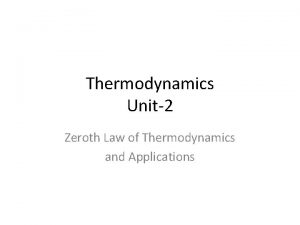 Thermodynamics Unit2 Zeroth Law of Thermodynamics and Applications