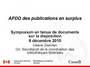 APDD des publications en surplus Symposium en tenue
