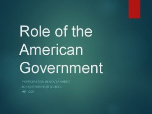 Role of the American Government PARTICIPATION IN GOVERNMENT