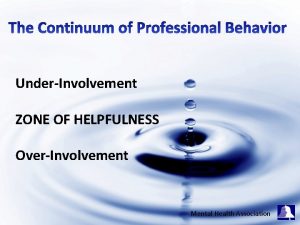 UnderInvolvement ZONE OF HELPFULNESS OverInvolvement Mental Health Association