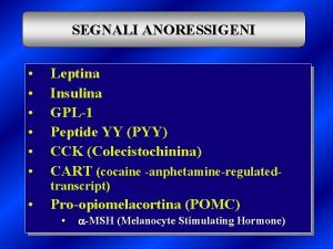 SEGNALI ANORESSIGENI Leptina Insulina GPL1 Peptide YY PYY