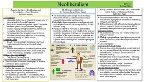 Neoliberalism Changing the Subject Neoliberalism and Accountability in