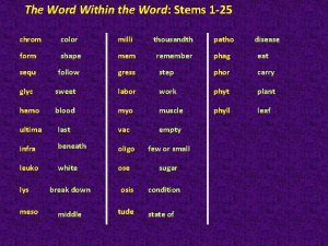 The Word Within the Word Stems 1 25