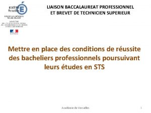 LIAISON BACCALAUREAT PROFESSIONNEL ET BREVET DE TECHNICIEN SUPERIEUR