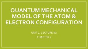 QUANTUM MECHANICAL MODEL OF THE ATOM ELECTRON CONFIGURATION