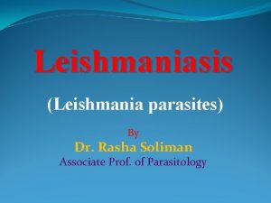 Leishmaniasis Leishmania parasites By Dr Rasha Soliman Associate