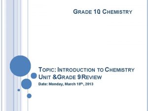 GRADE 10 CHEMISTRY TOPIC INTRODUCTION TO CHEMISTRY UNIT